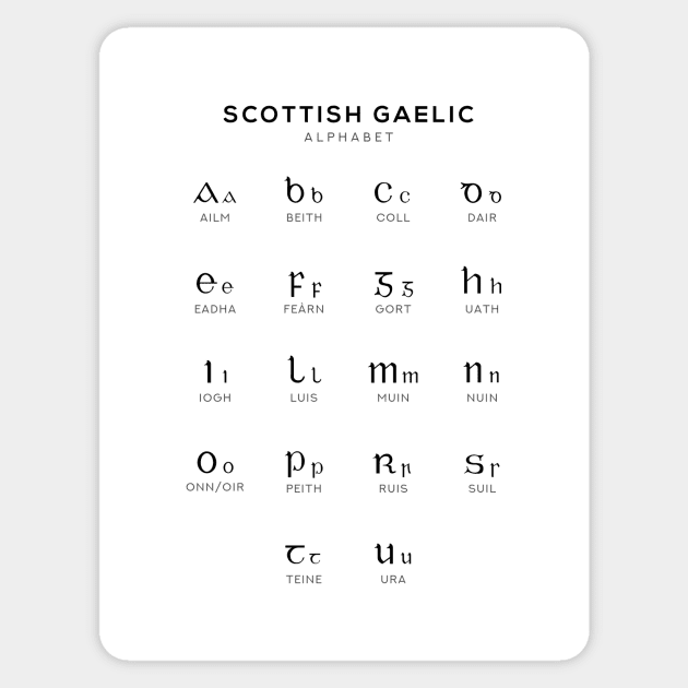 Scottish Gaelic Alphabet, Language Learning Chart White Sticker by typelab